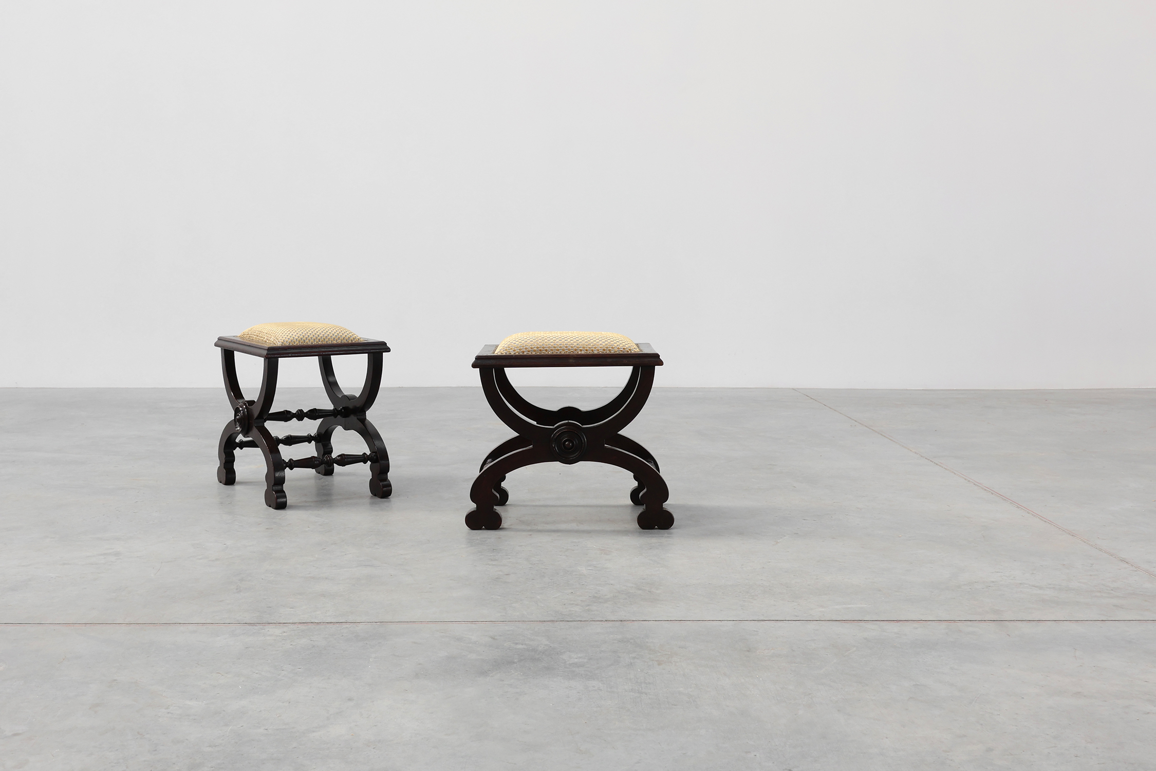 Pair of neoclassical stools with X-circular base, France ca. 1900thumbnail